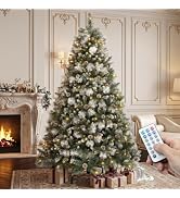 YITAHOME 6ft Prelit Christmas Tree w/Pine Cones & Pine Needles & Remote | Pre-Decorated Artificia...