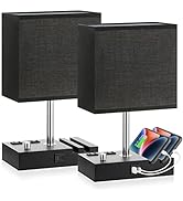 Fully Dimmable Bedside Lamps for Bedroom with USB C Ports, Kakanuo Black USB Table Lamp Set of 2,...