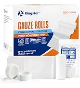 Conforming Stretch Gauze Rolls 2.5" x3.3yds with Non-Stick Pad, 20 Pack Individually Wrapped Ster...