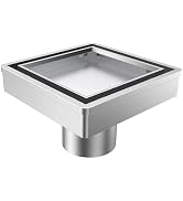 HTOH 4 Inch Square Shower Drain, 2-in-1 Tiled Shower Drain - 304 Stainless Steel Square Shower Fl...