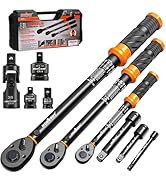 3Pack Torque Wrench Set, 1/4", 3/8", 1/2" Drive Click Torque Wrench Extra with Extension Bars & A...