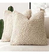 Foindtower 2 Pieces 20x20 Inch Light Khaki, Faux Fur Throw Pillow Cover Accent Sherpa Pillow Fuzz...