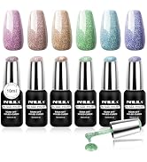 NXJ INFILILA Reflective Glitter Gel Polish, 10ml Summer Sparkle Gel Nail Polish Set, 6 Colors Ros...