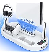 AMZDM Cooling Station PS5 Slim Stand with Charging Station PlayStation 5 Console Cooler Docking S...