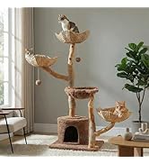 MUTTROS 59" Cat Tree Tower with Real Solid Wood Natural Branch, Modern Cat Tree for Large Cats w/...