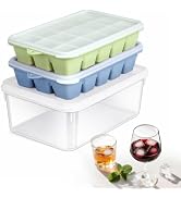 Silicone Ice Cube Tray with No-Spill Lid for Freezer with Bin, Easy Release Silicone Ice Trays wi...