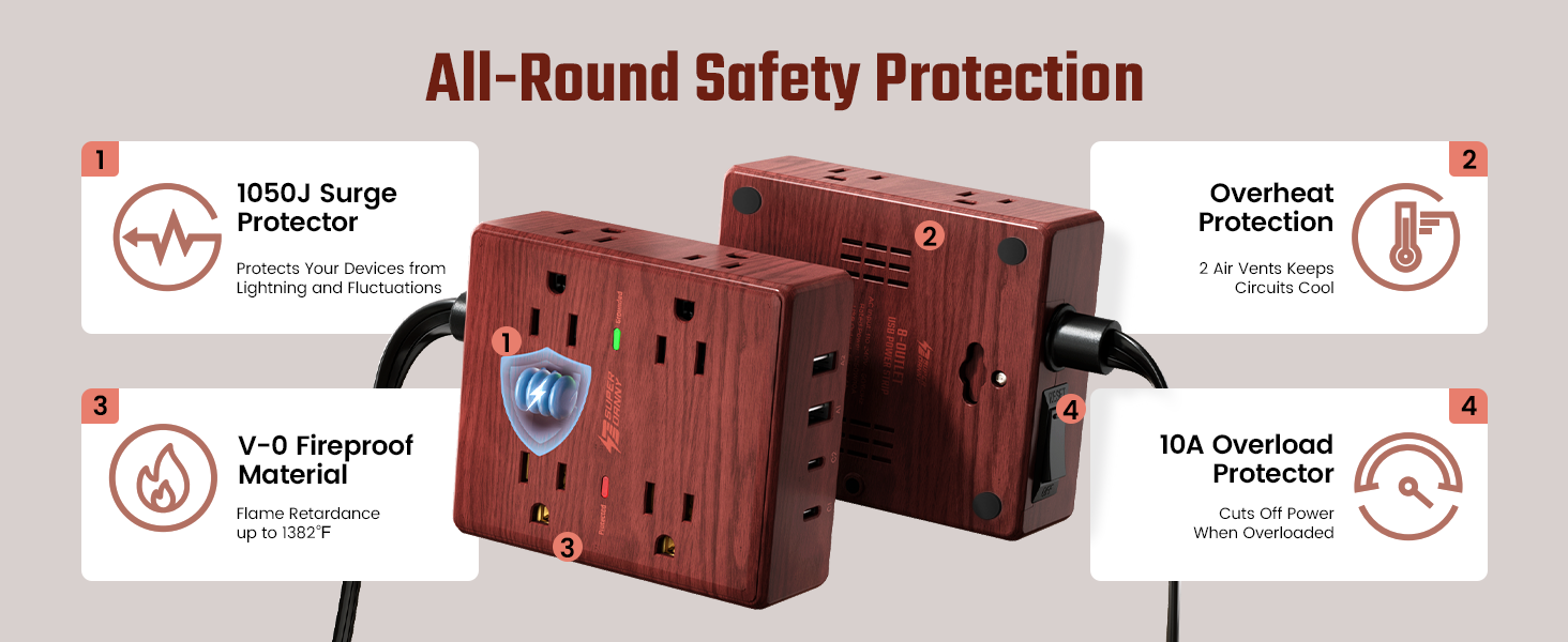 brown surge protector power strip