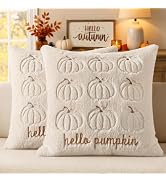 MIULEE Fall Pillow Covers Pumpkin 18x18 Set of 2 Beige Brown Stem | Autumn Fall Decor Decorative ...