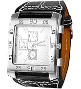 Avaner Men's Square Watch, Oversize Steampunk Watch, Leather Strap Big Face Watch
