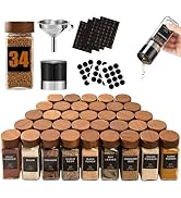 Yangbaga 34Pcs Glass Spice Jars with Labels-4OZ Wood Lid Square Spice Containers with Pepper Grin...