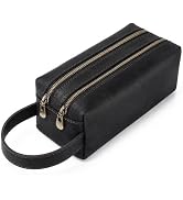 ECHSRT Genuine Cowhide Leather Pen Pouch for Adults, Double Zipper Pen Bag with Handle, Two Compa...