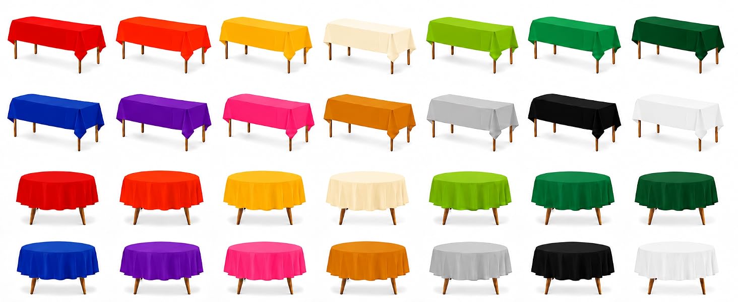 silver tablecloth, brown tablecloth, black tablecloth, white tablecloth, round tablecloth
