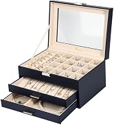 Voova Jewelry Box Organizer for Women Girls, 3 Layer PU Leather Jewelry Storage Case with Glass L...