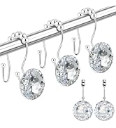 12PCS Shower Curtain Hooks Rings for Bathroom, Double Hooks Glide Anti Rust Crystal Rhinestones S...