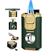 All-in-one Torch Lighter with V Cutter, Punch, Needle, Holder and Triple Jet Flames, Butane Windp...