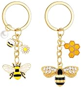 PLwelth 2Pcs Bee Keychain for Women Men Cute Queen Bee Keyring for Best Friend Bumble Bee Keychai...