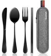 Travel Utensils with Case, Quatish Portable Silverware Set for Work, Stainless Steel Reusable Tra...