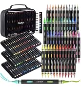 JusArt Acrylic Paint Markers, 96 Colors Brush Tip Acrylic Marker Set, 48 Dual-Tip Water-Based No-...