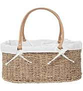 QINGTUHOME Handwoven Wicker Diaper Caddy Organizer, Multi - functional Baby Diaper Bag for Nurser...
