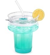 Zukro 16oz Stemless Margarita Glasses with Straw & 360 Sippable Tritan Lid | Borosilicate Glass, ...