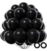 KAWKALSH 110pcs Black Balloons, 12 inch Black Latex Party Balloons with Ribbon Helium Quality for...