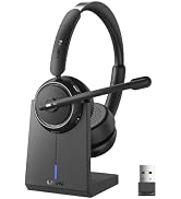Wireless Headset with Mic for Work, Bluetooth Headset with Microphone AI Noise Cancelling & Mute ...