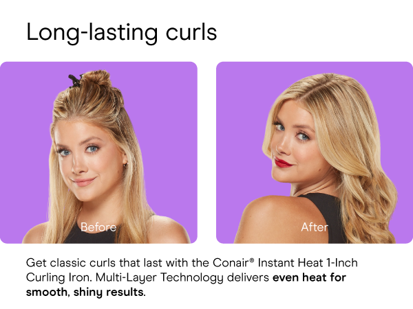 Conair instant heat curling iron 1 inch barrel heat settings styling even heat dual voltage