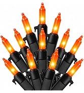 HEYFUNi Orange Halloween Lights, 21FT 100-Count Incandescent Halloween Mini String Lights with Bl...