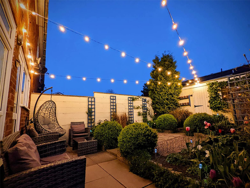 the courtyard at the hotel at night
