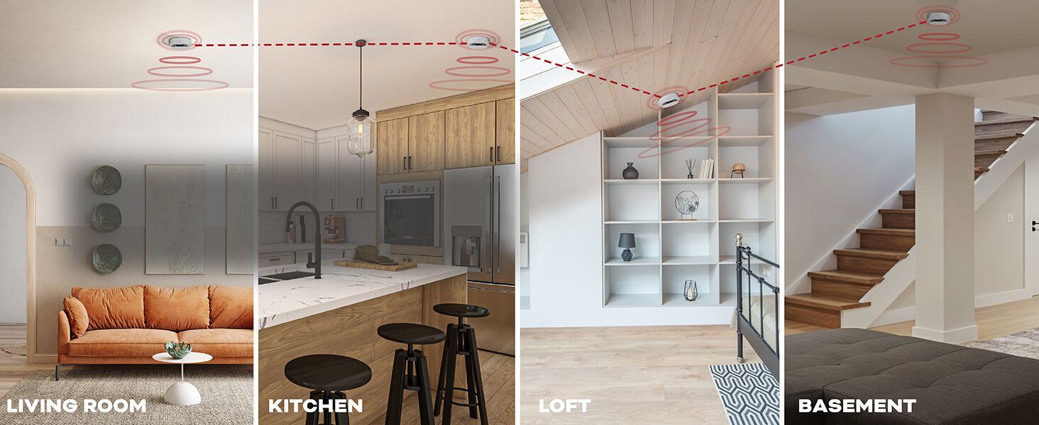 Kidde hardwired smoke detector with wire-free interconnect placement guide-desktop