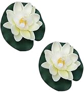 2Pcs White Artificial Floating Foam Lotus Flowers with Water Lily Pad Ornaments,Perfect for Patio...