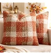 MIULEE Fall Plaid Pillow Covers Boucle Orange 18x18 Set of 2 | Autumn Decorations Farmhouse,Boucl...