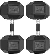 LIFERUN Rubber Grip Dumbbells Rubber Coated Cast Iron, with Anti-Slip Hex Black Dumbbell, Free We...