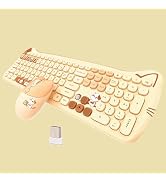 Cute Cat 2.4G USB Wireless Keyboard and Mouse Combo, Silent Keys, Candy Colors, Compatible with N...