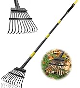 Coopvivi Garden Leaf Rakes, 6FT Rakes for Lawns Heavy Duty 11 Metal Tines 9.5 inch Wide, Adjustab...