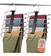 Black Space Saving Pants Hangers 4 Pack, 6 Layer Jeans Hangers and Closet Organizer for Jeans, Sc...