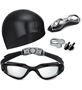 Hurdilen Swim Goggles Swimming Goggles No Leaking with Nose Clip, Earplugs, Swim Cap and Case for...