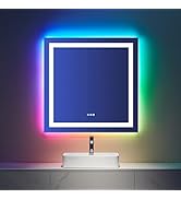 LOAAO 36"X36" LED Bathroom Mirror with Lights, Anti-Fog, Dimmable, RGB Backlit + Front Lighted, B...