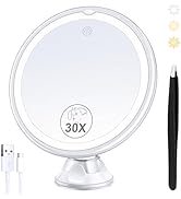 Lighted Makeup Mirror with 30X Magnification, 30X Magnifying Mirror Suction Cup with Light, 3 Col...
