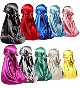 ForceWave 10 Pieces Silky Durags Long Tail for Women Men Satin Durag 360 Wave,Dorag, 10 Colors