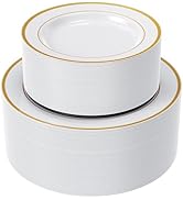 FOCUSLINE 120pcs Gold Plastic Plates, Disposable Plastic Party Plates with Gold Rim, Including 60...