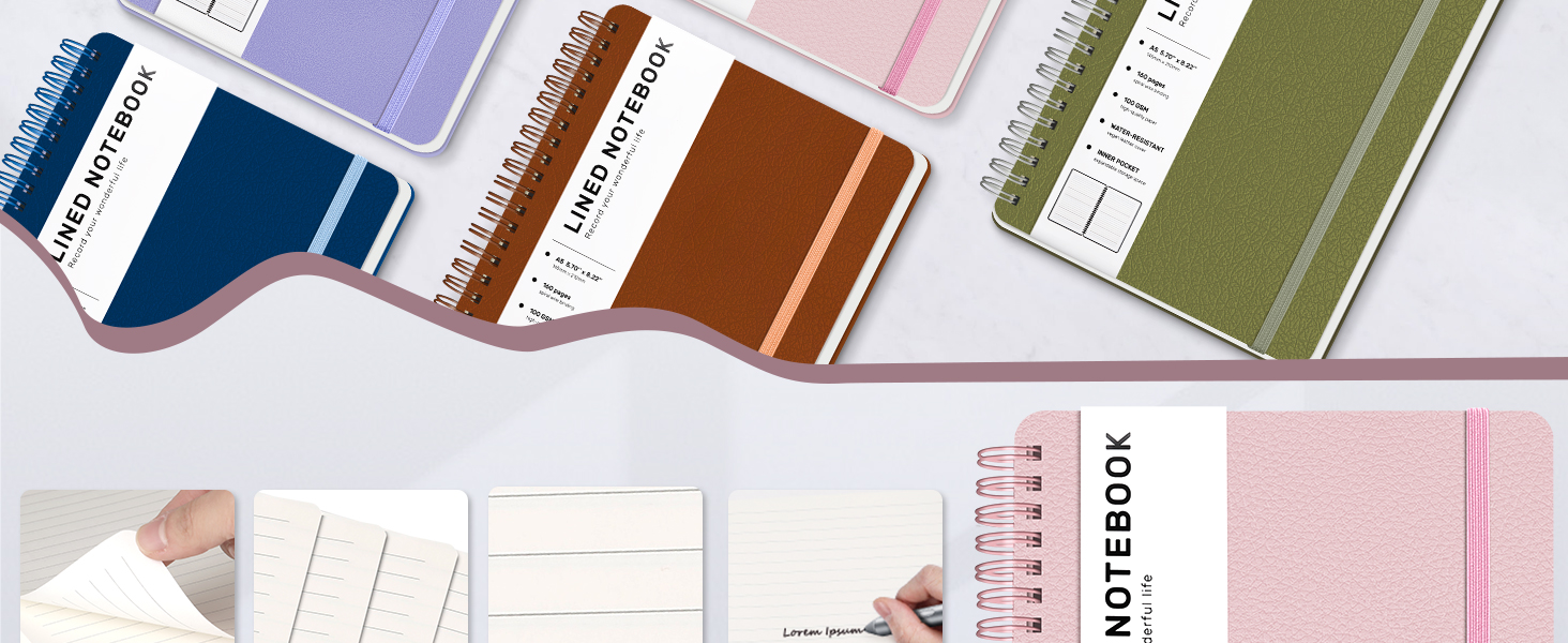 Journaling Notebooks for Work, School, Women, Men, College Ruled Spiral Notebook