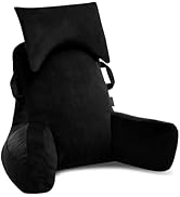 Unisakey Portable Reading Pillows with Headrest for Bed Sitting Up(Black Oeko-Tex), Velvet Back P...