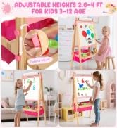 Wooden Easel for Kids, All-in-ONE Adjustable Easel with Art Supplies, Magnetic Double Sided White...