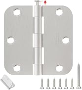 AmzGod Door Hinges Brushed Nickel - 30 Pack 3.5 Inch Rounded with 5/8" Radius Satin Nickel Door H...