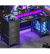 Korfile 47 Inch Computer Desk with 5 Fabric Storage Drawers,Gaming Desk with Power Outlets & LED ...