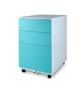 Aurora FC-103BL Fully Assembled Modern Soho Design 3-Drawer Metal Mobile File Cabinet with Lock K...