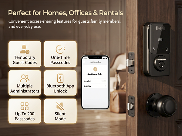 Smart door lock with guest access and Bluetooth app control