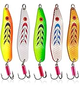 Sougayilang Colorful Hard Spoon Spinner Fishing Lures Metal Treble Hooks Baits--5 Pcs