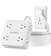 Flat Plug Power Strip with USB C, 6.5FT Flat Extension Cord - 8 AC Outlets and 4 USB(1 USB C), Wa...